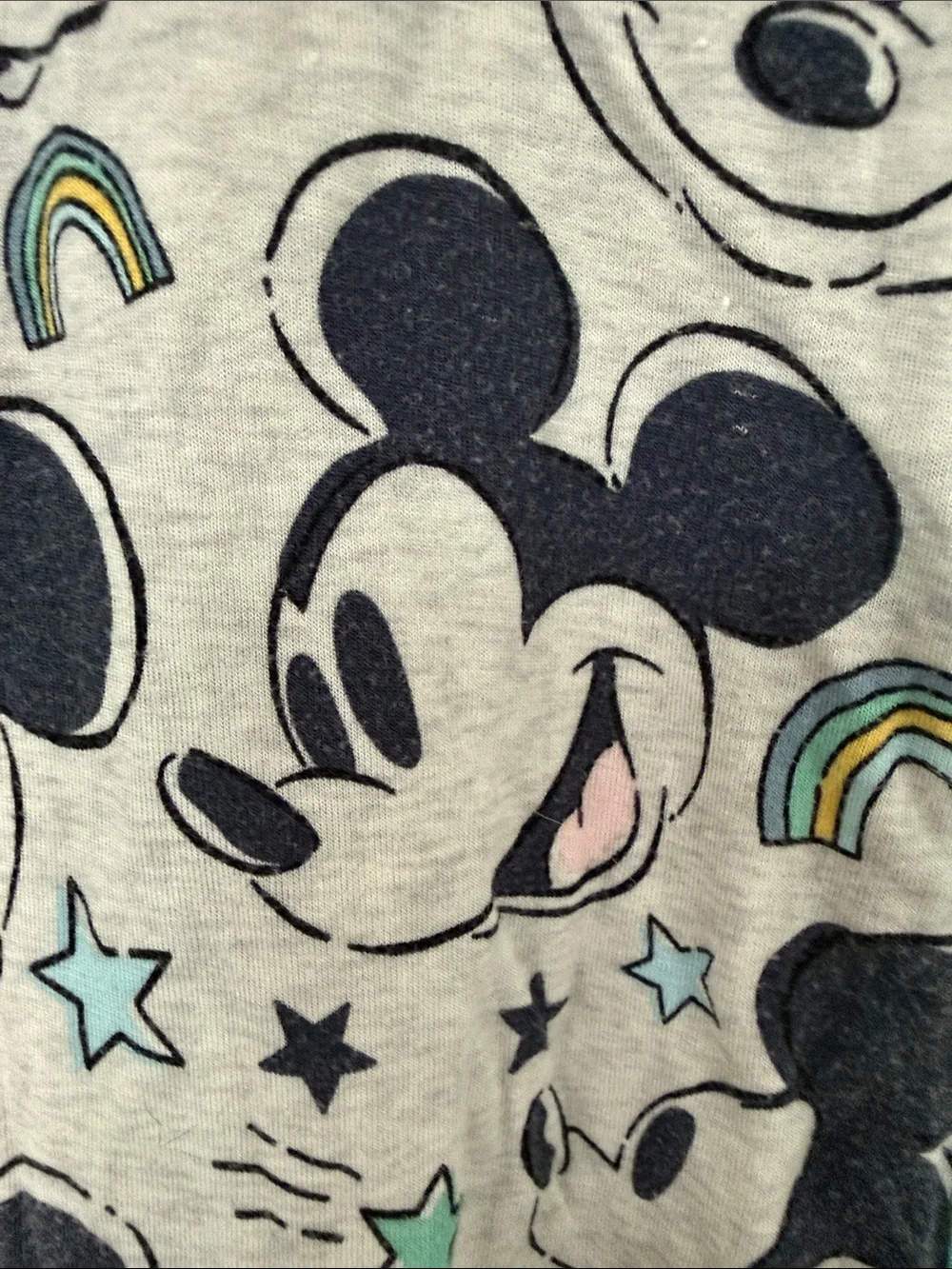 Disney x Little Sleepies Gray Mickey Mouse One-Piece Footie with Teal Trim